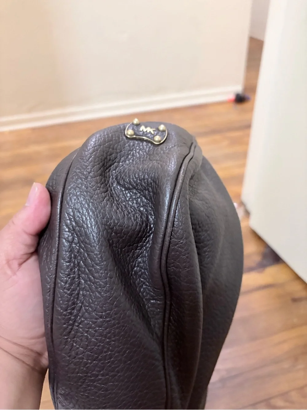 Michael Kors Vintage Braided Handle Pebble Leather Hobo - Dark Brown